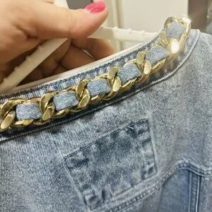 michael kors denim dress with gold chain Chain-Link Denim Belted Dress in ANGEL BLUE WASH - Sale